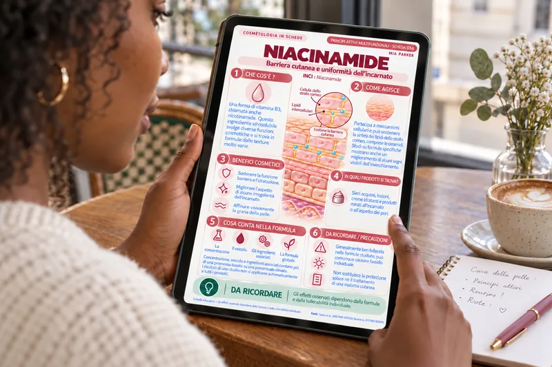 Esempio d’uso: consultazione della scheda Niacinamide in italiano su un tablet.